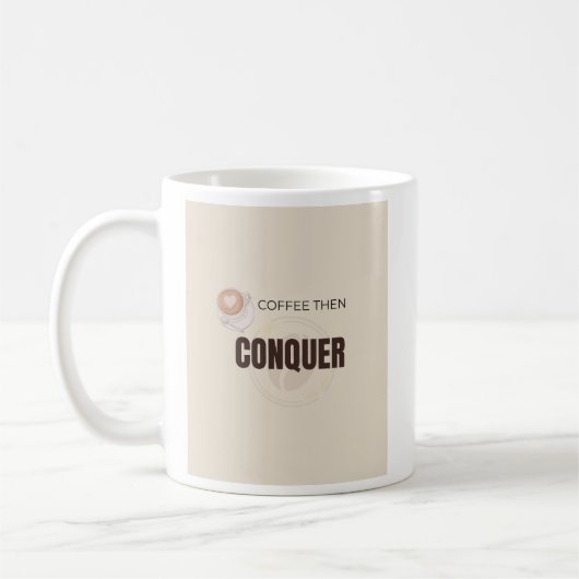 コーヒーで征服せよ モチベーション コーヒー愛好者 引用 コーヒーマグカップ (左)