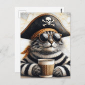コーヒーで汚れたセーターを着た海賊ネコ ポストカード (正面/裏面)