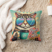 コーヒーで特大サングラスをかけている猫 クッション (ブランケット)