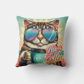 コーヒーで特大サングラスをかけている猫 クッション (裏面)