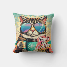 コーヒーで特大サングラスをかけている猫 クッション