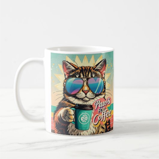 コーヒーで特大サングラスをかけている猫 コーヒーマグカップ (左)