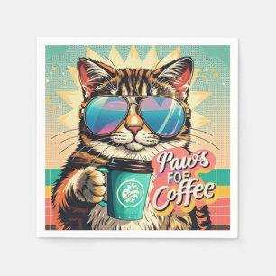 コーヒーで特大サングラスをかけている猫 スタンダードカクテルナプキン