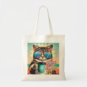 コーヒーで特大サングラスをかけている猫 トートバッグ