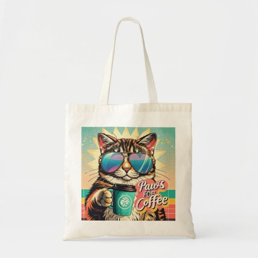 コーヒーで特大サングラスをかけている猫 トートバッグ (正面)