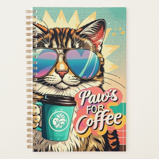 コーヒーで特大サングラスをかけている猫 プランナー手帳 (正面)