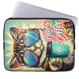 コーヒーで特大サングラスをかけている猫 ラップトップスリーブ