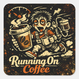 コーヒーで生きている - カフェインたっぷりのユーモアで生き抜く スクエアシール