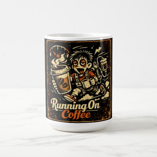 コーヒーで生きている - カフェイン満載のユーモアで生き抜く コーヒーマグカップ (中央)