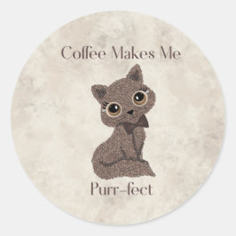 コーヒーで私はいつもピュアな気持ち-Coffee Beans-可愛い猫- ラウンドシール