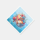 コーヒーとお誕生日ケーキ パーソナライズされた スタンダードカクテルナプキン (角)