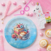 コーヒーとお誕生日ケーキ パーソナライズされた ペーパープレート (パーティー)