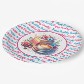 コーヒーとお誕生日ケーキ パーソナライズされた ペーパープレート (アングル)