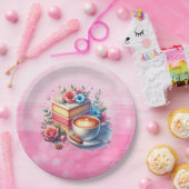 コーヒーとお誕生日ケーキ パーソナライズされた ペーパープレート (パーティー)