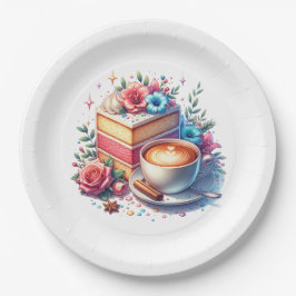 コーヒーとお誕生日ケーキ パーソナライズされた ペーパープレート