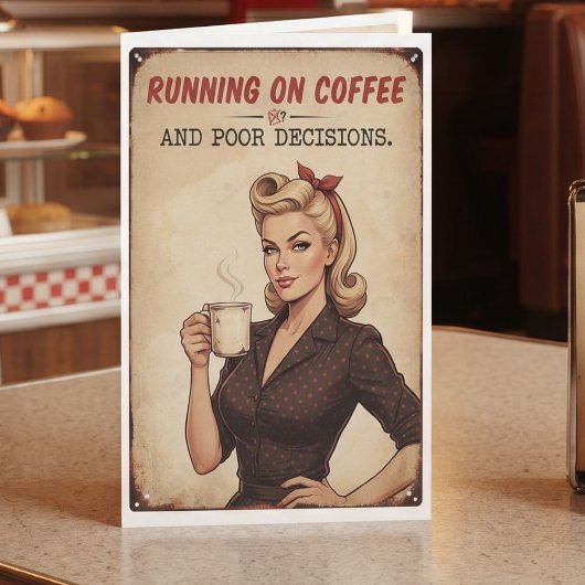 コーヒーとまずい判断で走り回る | ユーモア カード