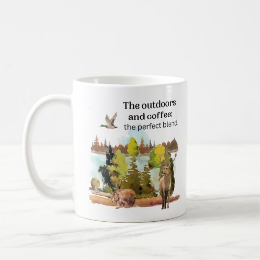 コーヒーとアウトドアを楽しむ水色 コーヒーマグカップ (左)