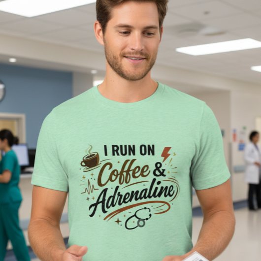 コーヒーとアドレナリンで動く メンズ ナース Tシャツ