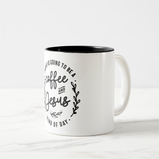 コーヒーとイエスの日のクリスチャン引用文 ツートーンマグカップ (正面右)
