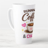 コーヒーとカオスで走る — かわいいコーヒーカップデザイン カフェラテマグ (左アングル)