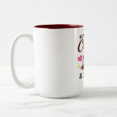 コーヒーとカオスで走る — かわいいコーヒーカップデザイン ツートーンマグカップ (左)