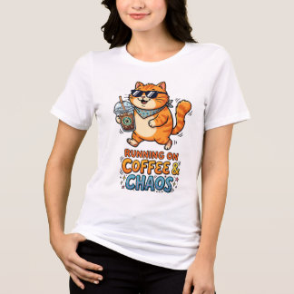 コーヒーとカオスで走る かわいい猫Tシャツ トライブレンドTシャツ