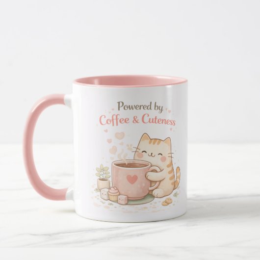 コーヒーとキュートさでできています ピンクのかわいい猫 マグカップ (左)