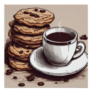 コーヒーとクッキーのカップ ポスター