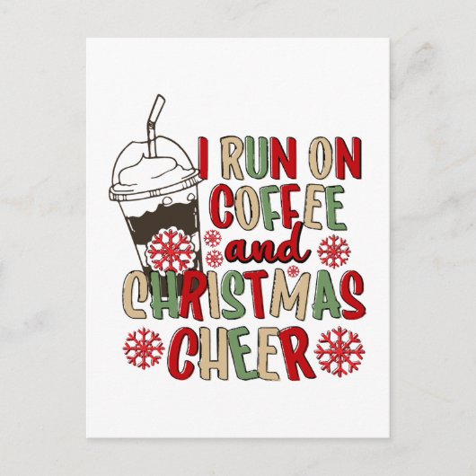 コーヒーとクリスマスの喜びで動く ポストカード (正面)