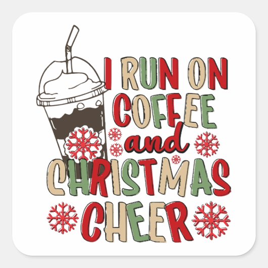 コーヒーとクリスマスの喜びで走る スクエアシール (正面)