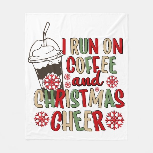 コーヒーとクリスマスの喜びで走る フリースブランケット (正面)