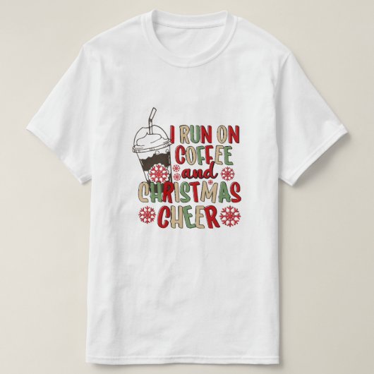 コーヒーとクリスマスの喜びで走る Tシャツ (デザイン正面)