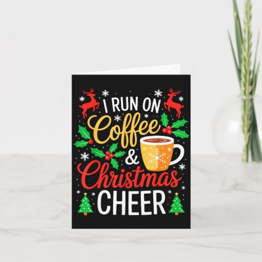 コーヒーとクリスマスの喜びで走るTシャツ 大人用 メンズ カード (正面)