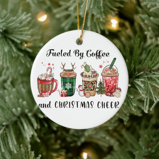 コーヒーとクリスマスの応援で燃料を供給 セラミックオーナメント (ツリー)