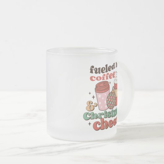 コーヒーとクリスマスの応援で燃料を供給 フロストグラスマグカップ (正面右)
