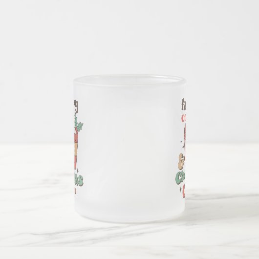 コーヒーとクリスマスの応援で燃料を供給 フロストグラスマグカップ (中央)
