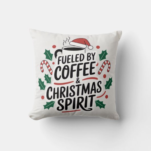 コーヒーとクリスマスの精神で満たされて クッション (正面)
