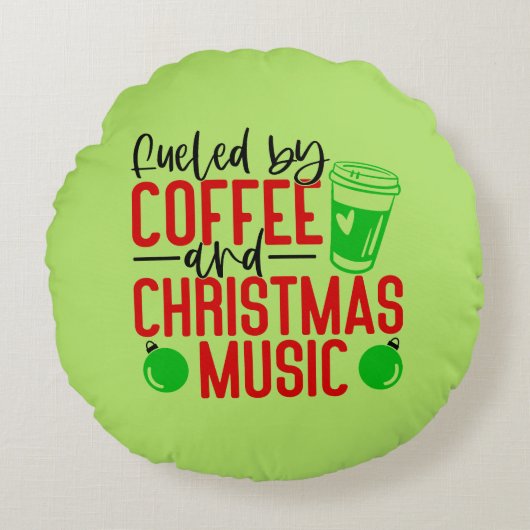 コーヒーとクリスマスミュージックに誘われる ラウンドクッション (正面)