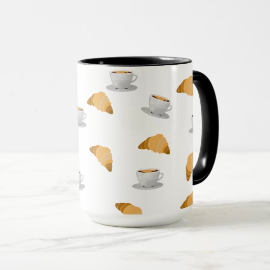 コーヒーとクロワッサンのパターンマグ マグカップ (正面右)