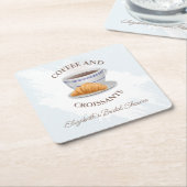 コーヒーとクロワッサン ブライダルシャワー スクエアペーパーコースター (アングル)