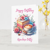 コーヒーとケーキおばあちゃんの誕生日 カード (黄色い花)