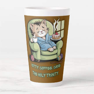 コーヒーとケーキとふわふわ子猫 - ユニークな猫 カフェラテマグ