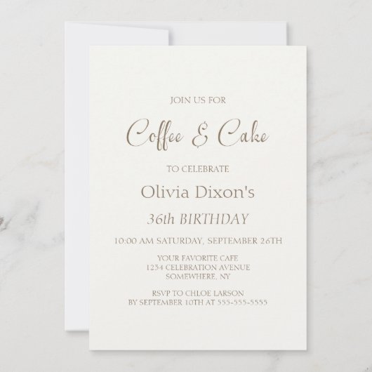 コーヒーとケーキ任意の年齢の誕生日 招待状 (裏面)