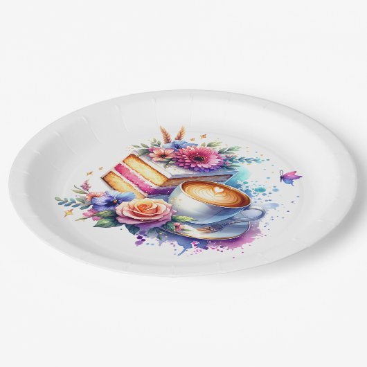 コーヒーとケーキ |友最高の人の誕生日 ペーパープレート (アングル)