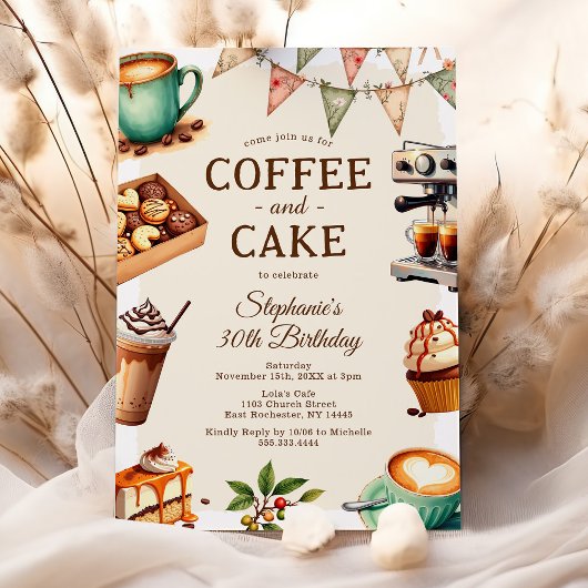 コーヒーとケーキ 大人の誕生日パーティー 招待状
