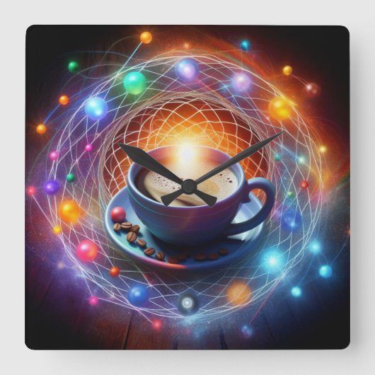 コーヒーとコスモス：エネルギーの科学 スクエア壁時計 (正面)