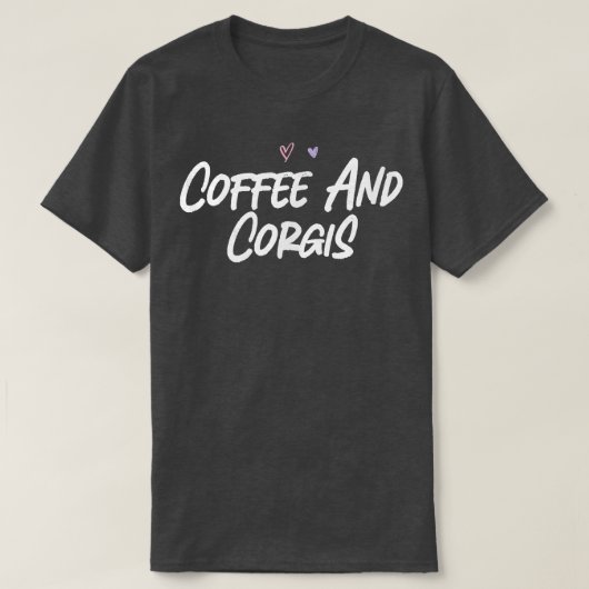 コーヒーとコーギおもしろいスかわいいハート Tシャツ (デザイン正面)