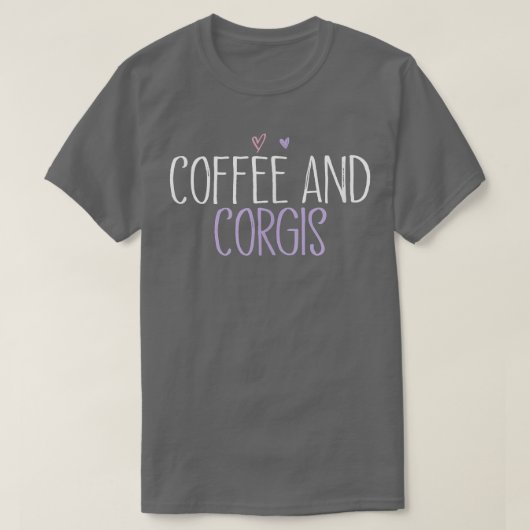 コーヒーとコーギおもしろいス母かわいい色のハート Tシャツ (デザイン正面)