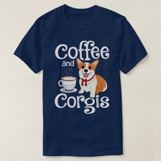 コーヒーとコーギスコルギドッグ恋人ノベルティメンズウォーム Tシャツ (デザイン正面)