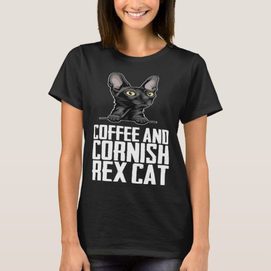コーヒーとコーニッシュ+レックス猫 Tシャツ (正面)